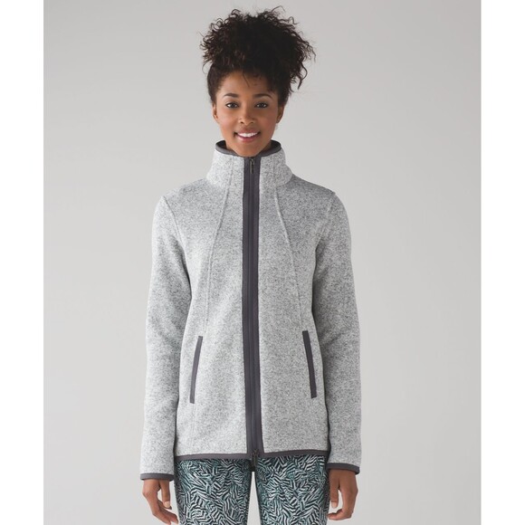 Lululemon Its Fleecing Cold JacketHeathered White / Dark Carbon W4ABSS Size 12 - Picture 1 of 9